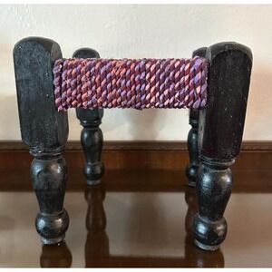 Vintage Pink and Purple Hand Woven Small Low Seat Stool